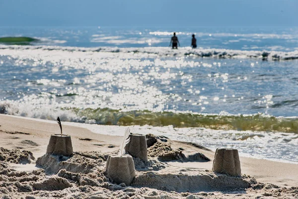 Sand towers on the Baltic sea beach. — Stock Photo, Image