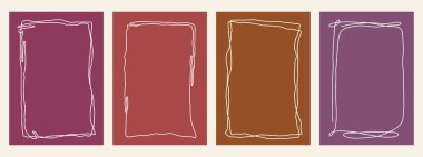 Katı toprak ve leylak arkaplan üzerinde karalamalı, titrek çizgileri olan el yapımı minimalist taslak çerçeveler. Günlük, dijital koleksiyon defteri veya yaratıcı tasarım için ideal.