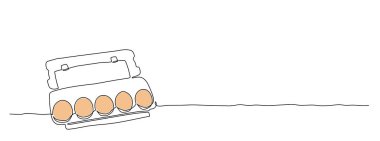 Tablodaki açık bir kutuya yerleştirilmiş basit bir kahverengi yumurta çizgisi. Pastel tonlarda temiz, minimalist tasarım