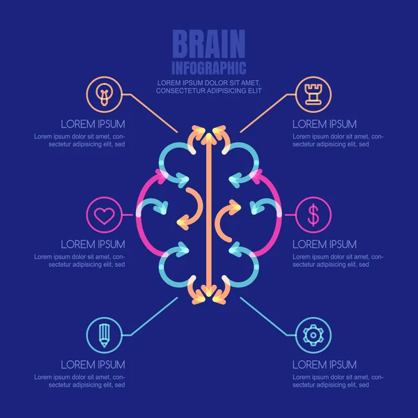 Vector brain infographics design template and icons set. — стоковый вектор