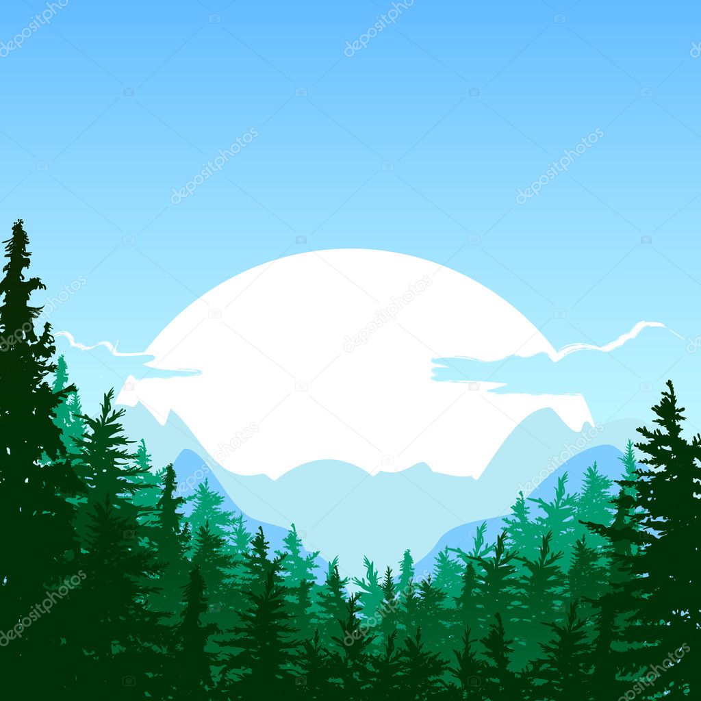 Sunrise in the mountain. Vector summer or spring landscape.