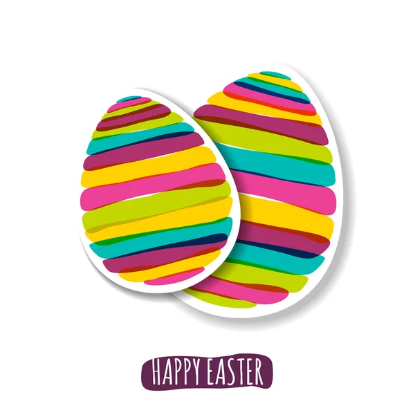 Tarjeta de felicitación de Pascua feliz. Huevo de papel de rayas multicolor — Vector de stock