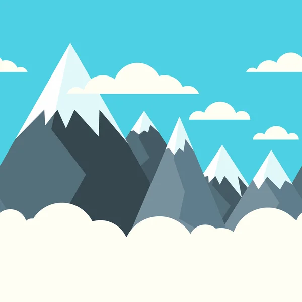 Mountains in white clouds, vector seamless background with copy — Stock Vector