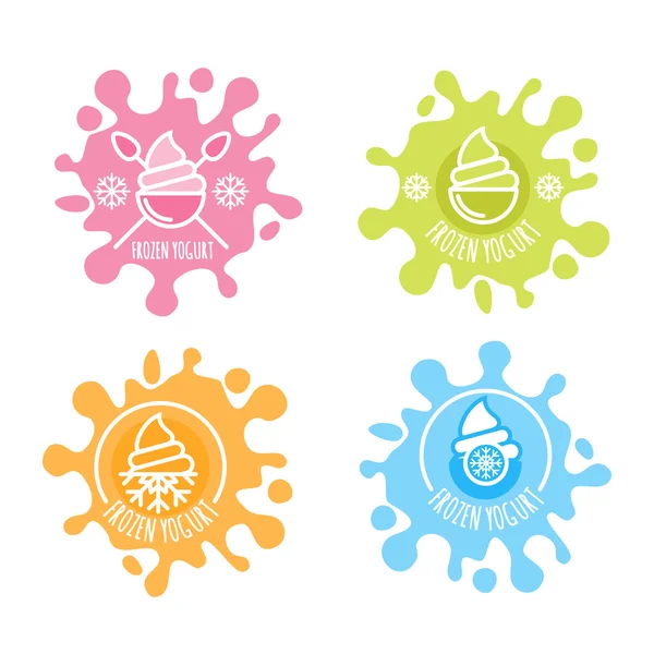 Set of vector logo, label of frozen yogurt in multicolor milk sp — Archivo Imágenes Vectoriales