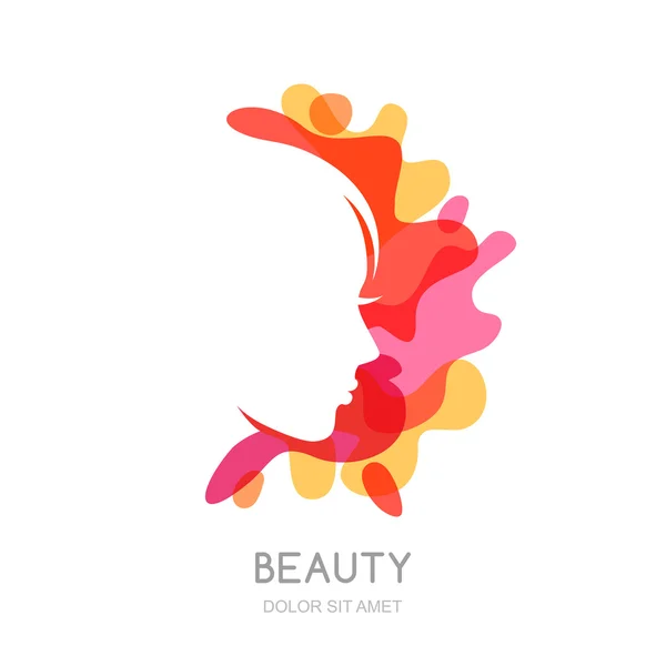 Vector logo, emblem design elements with female profile on abstr — Image vectorielle