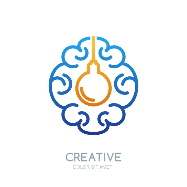 Vector brain logo design. Linear symbol of human brain and  light bulb. Abstract isolated illustration. — Vettoriale Stock