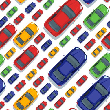Vector seamless pattern with multi sized red cars.