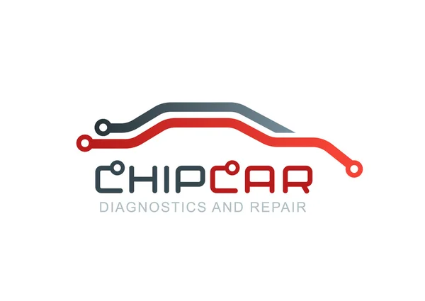 Vector logo with abstract car line silhouette. Diagnostics and repair car service. Automobile chip or scheme symbol. — Archivo Imágenes Vectoriales