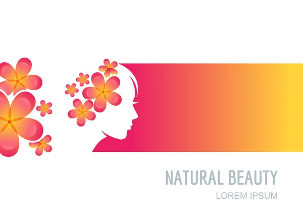 Woman with flowers in hair. Female face on colorful background. — Vettoriale Stock