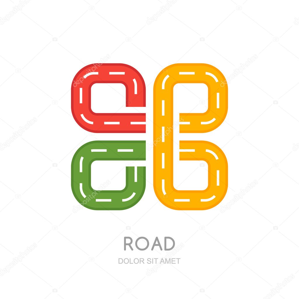 Vector multicolor road logo, icon design. Abstract isolated road symbol. Traffic, transport or road repair service concept. Maps and navigation illustration. Highway sign.