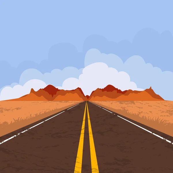 Summer landscape with empty road and blue sky. — Stock Vector