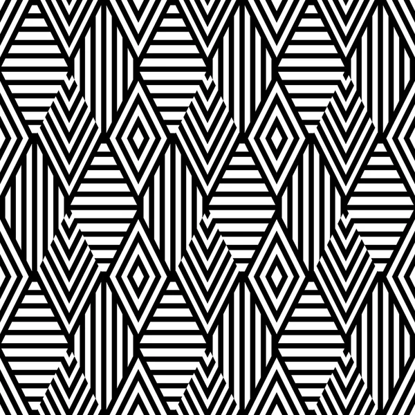 Vector seamless pattern with black and white striped rhombus. — Stockový vektor