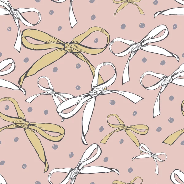 Vector seamless pink pattern with hand drawn bow ribbons. — Stockový vektor