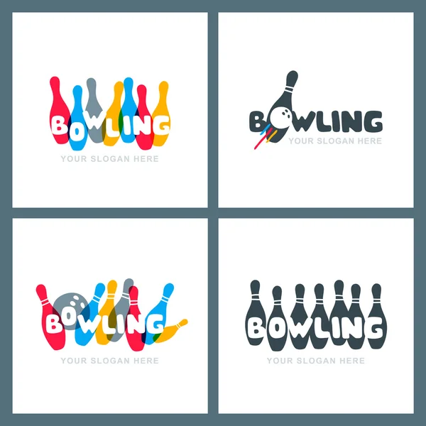 Set of vector hand drawn bowling logo, icons and emblems. — Vettoriale Stock