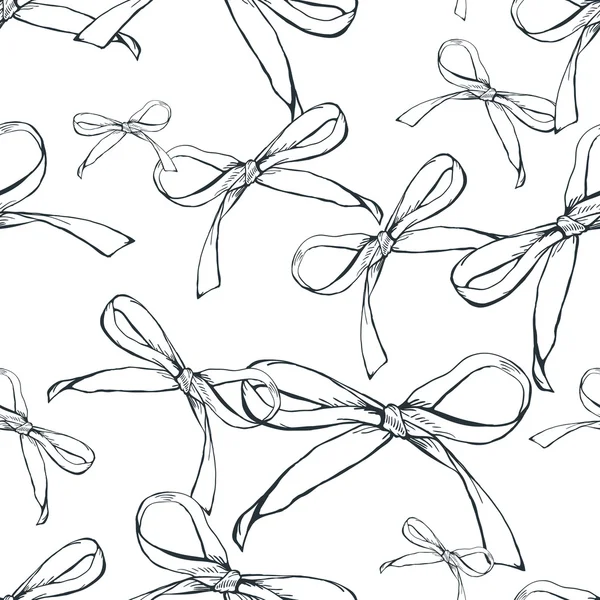 Vector seamless monochrome pattern with hand drawn bow ribbons. — Image vectorielle