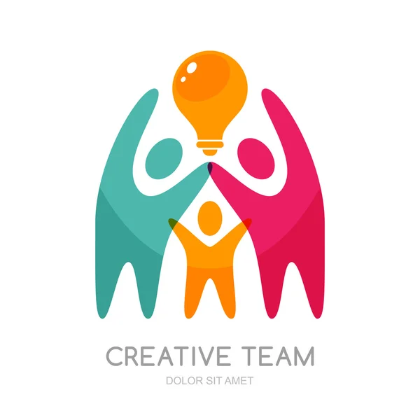 Vector human logo, emblem design elements. Abstract multicolor people and light bulb. —  Vetores de Stock