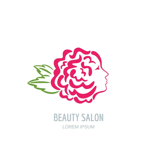 Woman with rose petals in hair. Vector beauty floral logo. — Vetor de Stock