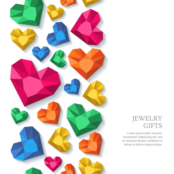 Vector seamless vertical background with diamonds, gems, jewels in heart shape. — Stock Vector