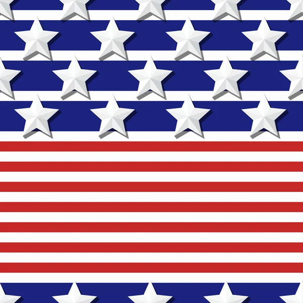 Vector sömlös flagga mönster med 3d stiliserade stjärnor på blå och röda ränder. Koncept för 4 juli, — Stock vektor
