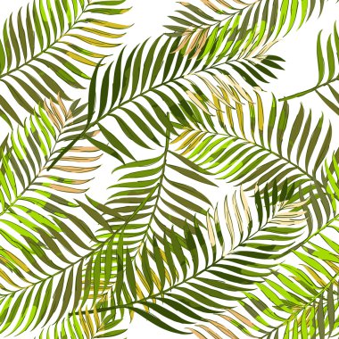 Vector summer seamless pattern with palm leaves. Hand drawn tropical palm leaves background.