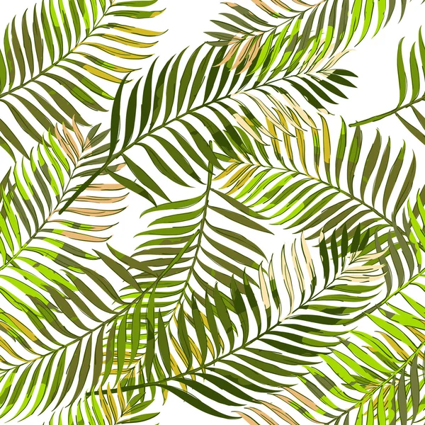 Vector summer seamless pattern with palm leaves. Hand drawn tropical palm leaves background. —  Vetores de Stock