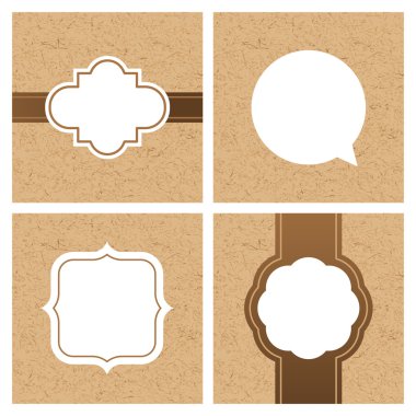 Vector set of vintage frames and banners with craft paper texture. White frame and text boxes on cardboard background. Template for text information, label, package and print design.