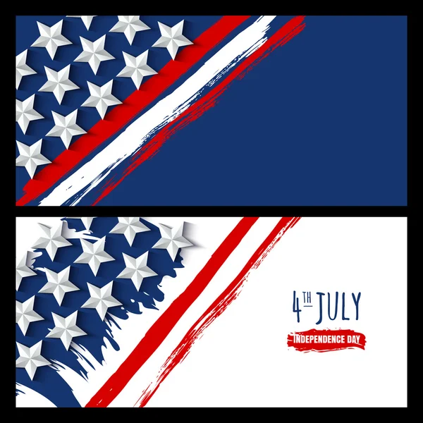 Vector watercolor horizontal banners and backgrounds. 4th of July, USA Independence Day. Watercolor USA flag on white and blue background. Design for greeting card, holiday banner, flyer, poster. — 스톡 벡터