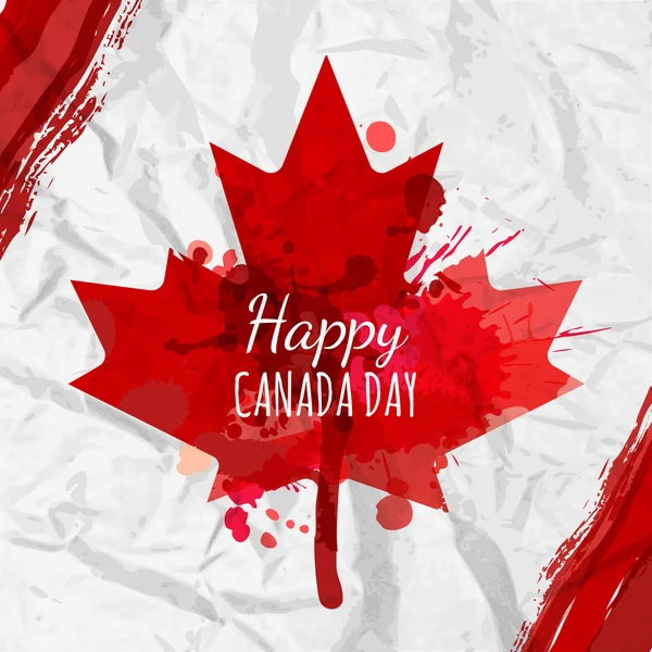 Urlaub-Poster mit roten Kanada Maple Leaf auf zerknittertes Papier gezeichnet. Happy Canada Day Aquarell Hintergrund. Grunge kanadische Flagge Abbildung. Design für Banner oder Grußkarten. — Stockvektor