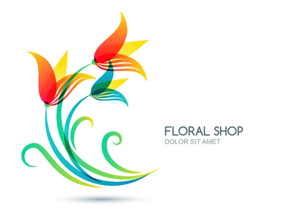 Isolerade vektor illustration av färgglada lily blommor. Logotyp, etikett, ikon designelement. Koncept för skönhetssalong, ekologisk naturkosmetik, makeup, blommig shop, trädgårdsskötsel. — Stock vektor