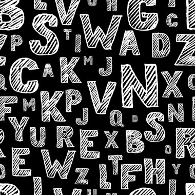 Vector seamless black pattern with white hand drawn sketch alpha