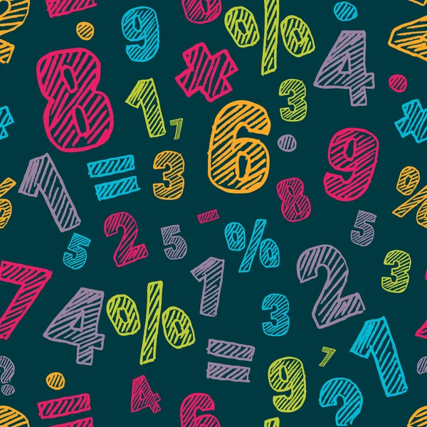 Sketch multicolor numbers seamless pattern. Dark colorful vector background. — ストックベクタ