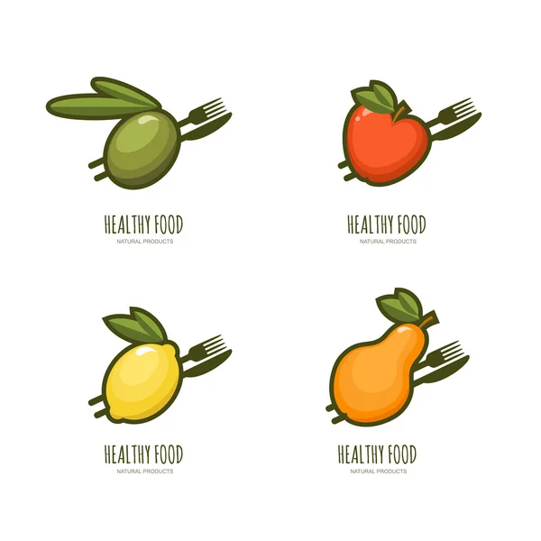 Conjunto de vectores alimentos saludables insignia, emblema, diseño de etiqueta. — Archivo Imágenes Vectoriales