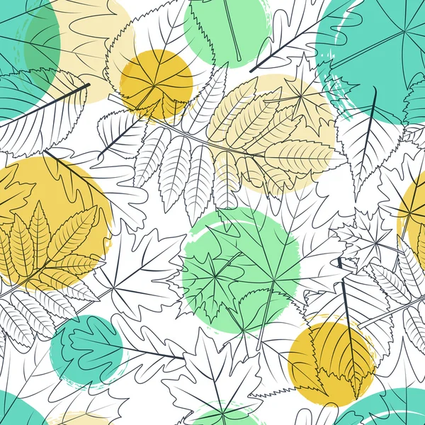 Vektor őszi levelek és színes akvarell kebeléről varrat nélküli mintát. Fekete-fehér hátterű szerkezeti kézzel rajzolt levelek. Design nyomtatási textil, szövet, csomagolópapír. Ábra ősszel. — Stock Vector
