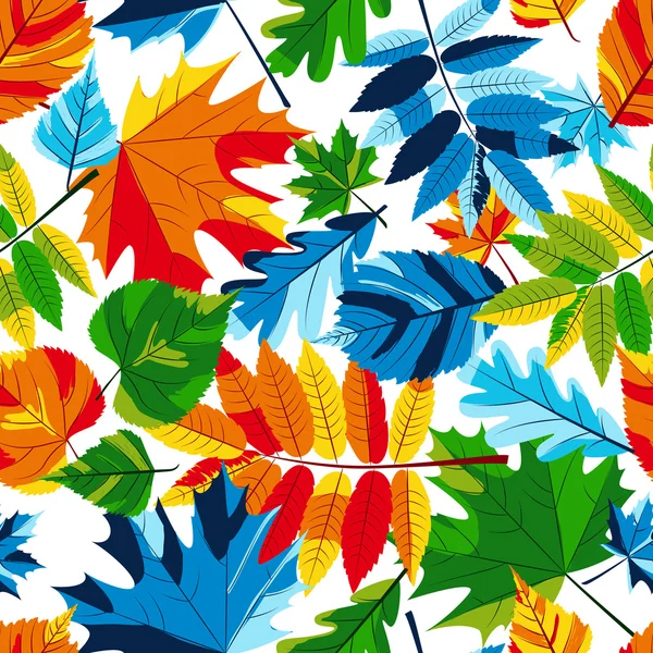 Vector autumn leaves seamless pattern. Multicolor fall background with leaves. — Stock Vector
