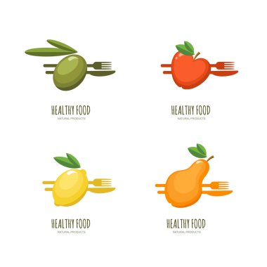Dizi vektör sağlıklı gıda logo, amblem, etiket tasarımı.
