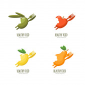Картина, постер, плакат, фотообои "set of vector healthy food logo, emblem, label design. bitten fruits icons.", артикул 122676580