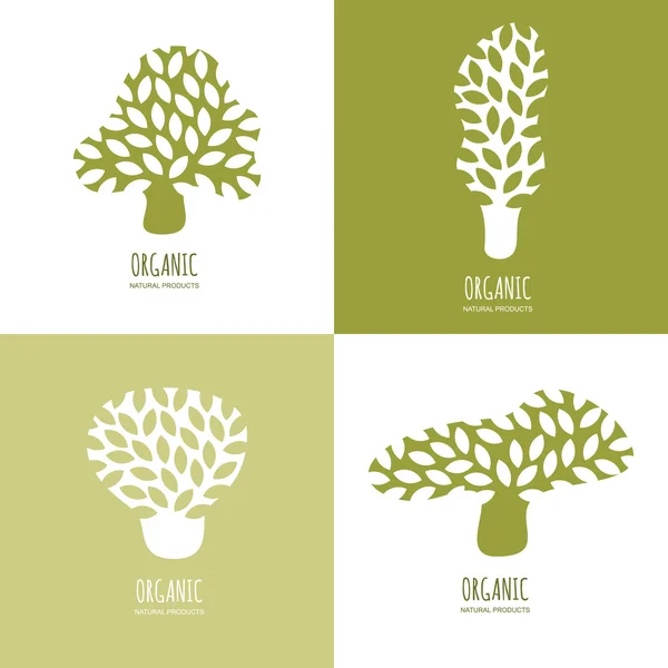 Векторний ручний логотип дерева або елементи дизайну емблеми. Набір абстрактних піктограм зеленого дерева . — стоковий вектор
