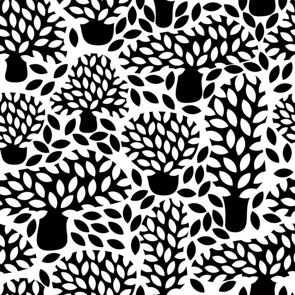Vector black and white seamless pattern with hand drawn doodle trees.
