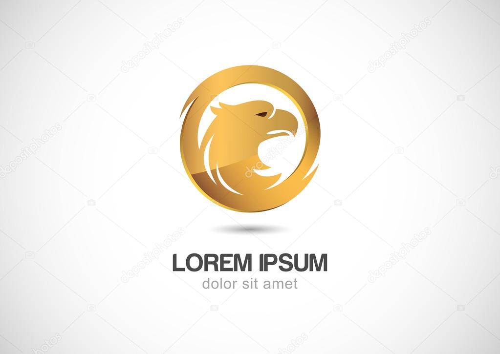 Bird in circle golden frame abstract vector logo design template