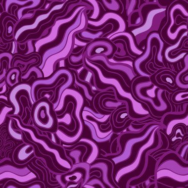 çizilmiş dalgaları çiçek desenli, soyut mor yaprakları ve akış