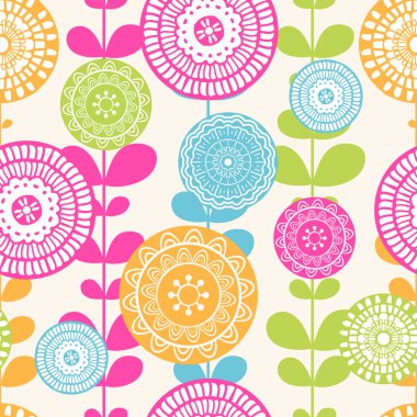 vektör Dikişsiz çizilmiş desen çiçek ve yaprakları. Colo