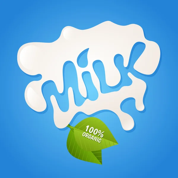 Melk splash pictogram. belettering labelontwerp. vectorillustratie — Stockvector
