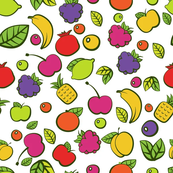 Nahtloser Vektor-Muster mit bunten Doodle saftigen Früchten — Stockvektor