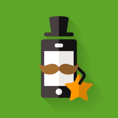 hipster cep telefonu simgesiyle bıyık ve yıldız, vektör düz st