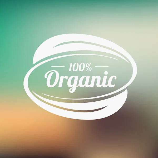 Distintivo de produto orgânico na paisagem borrada. ilustração vetorial —  Vetores de Stock
