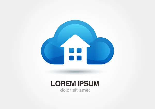 Emblème du nuage avec la silhouette de la maison. icône du logo vectoriel abstrait te — Image vectorielle