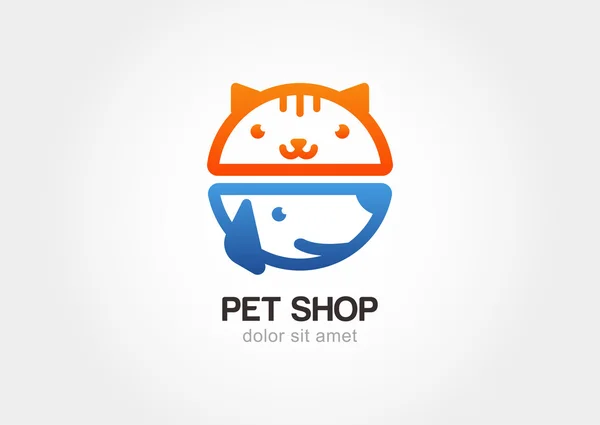 Αφηρημένο σχέδιο αντίληψη για το κατάστημα κατοικίδιων ζώων ή κτηνιατρική. Σκύλος και γάτα — Διανυσματικό Αρχείο