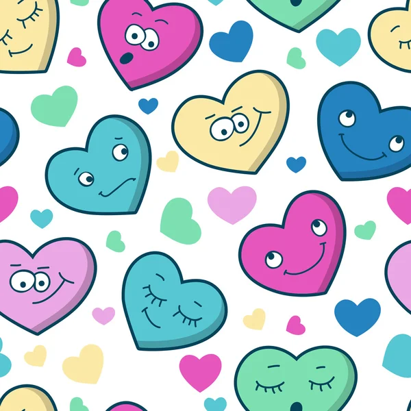 Patrón transparente de colores de emociones del corazón de dibujos animados. De San Valentín — Archivo Imágenes Vectoriales