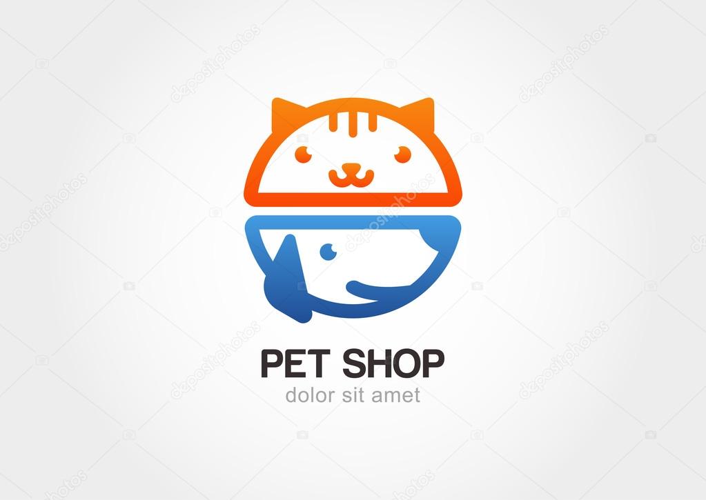 Abstract design concept for pet shop or veterinary. Dog and cat 