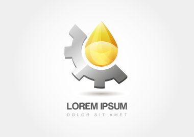 Sarı petrol sanayi damla sembolü dişli çarkları ile. Vektör Illustra